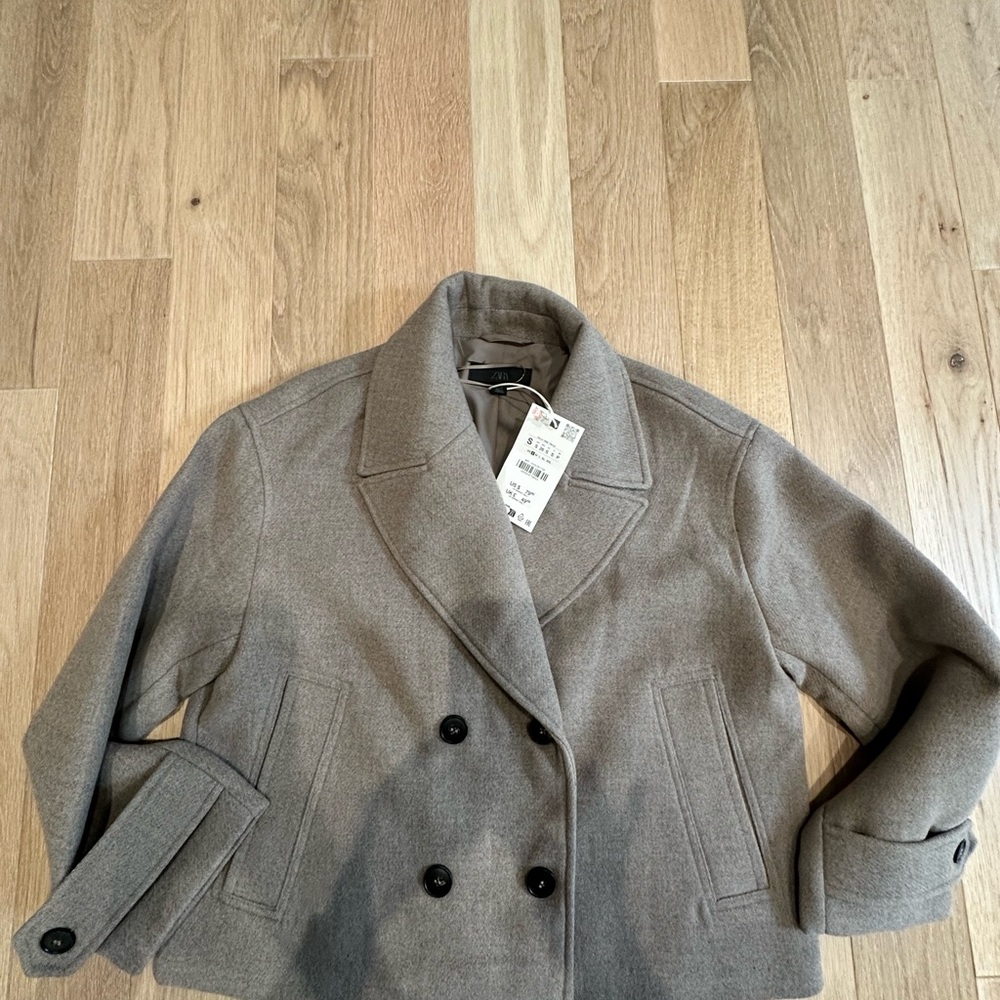 Zara Women's Double-Breasted Tan Pea Coat